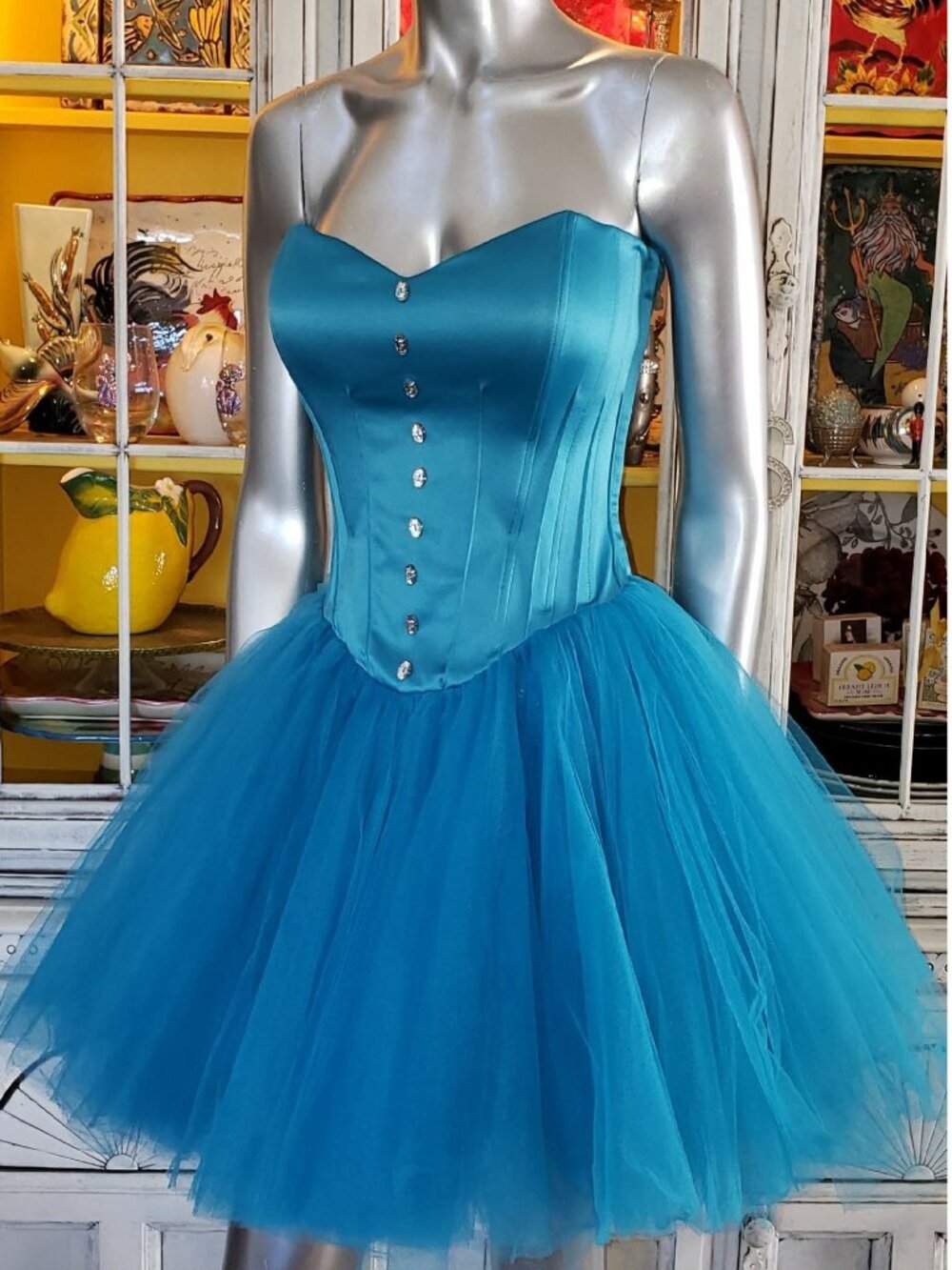 Vintage Betsey Johnson Blue Lace Up Corset Tea Party Tulle TuTu Ballerina Dress - Picture 13 of 16